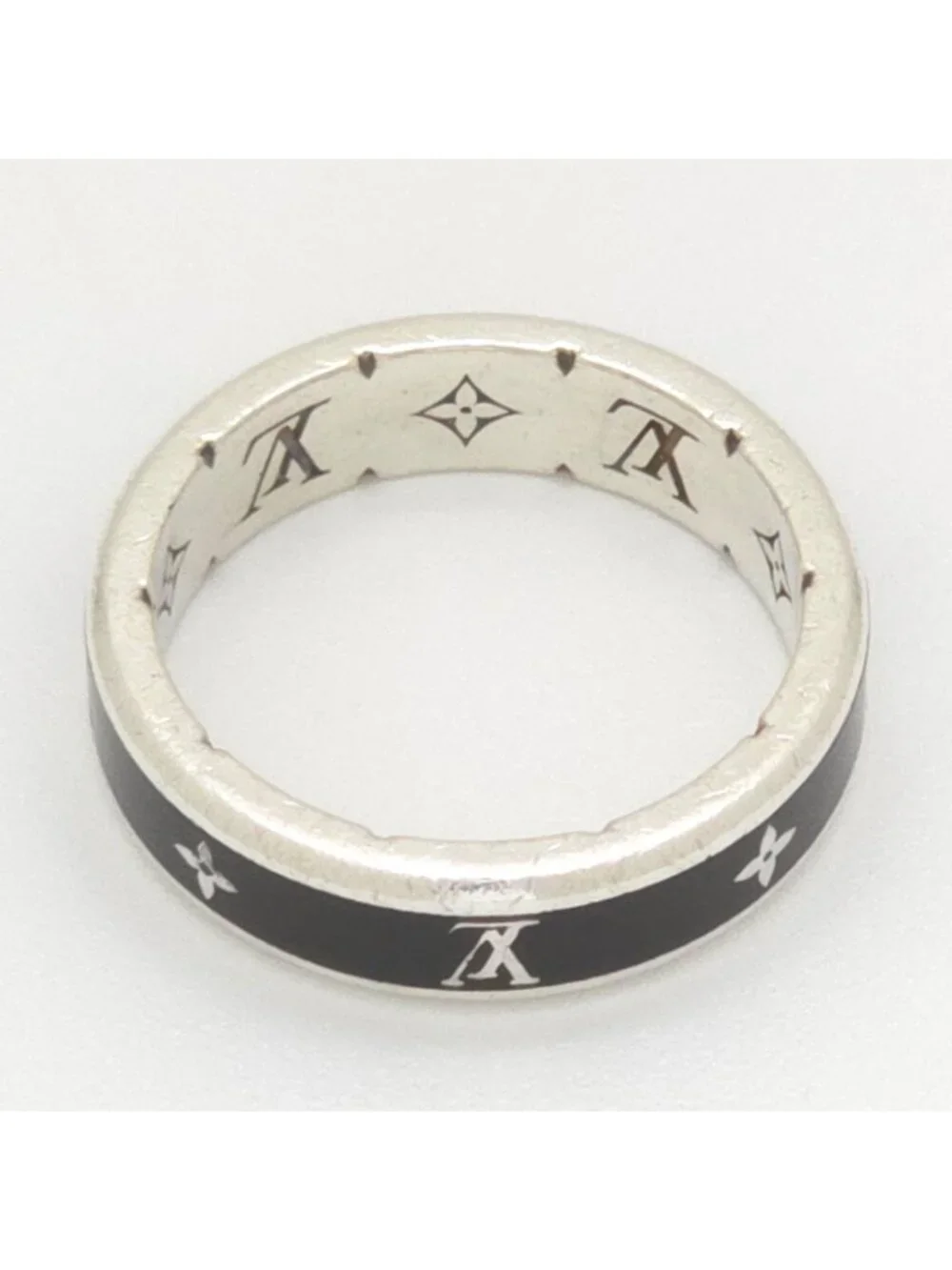 Louis Vuitton Ring LV Spike L No Sterling Silver Black Enamel Monogram Signature